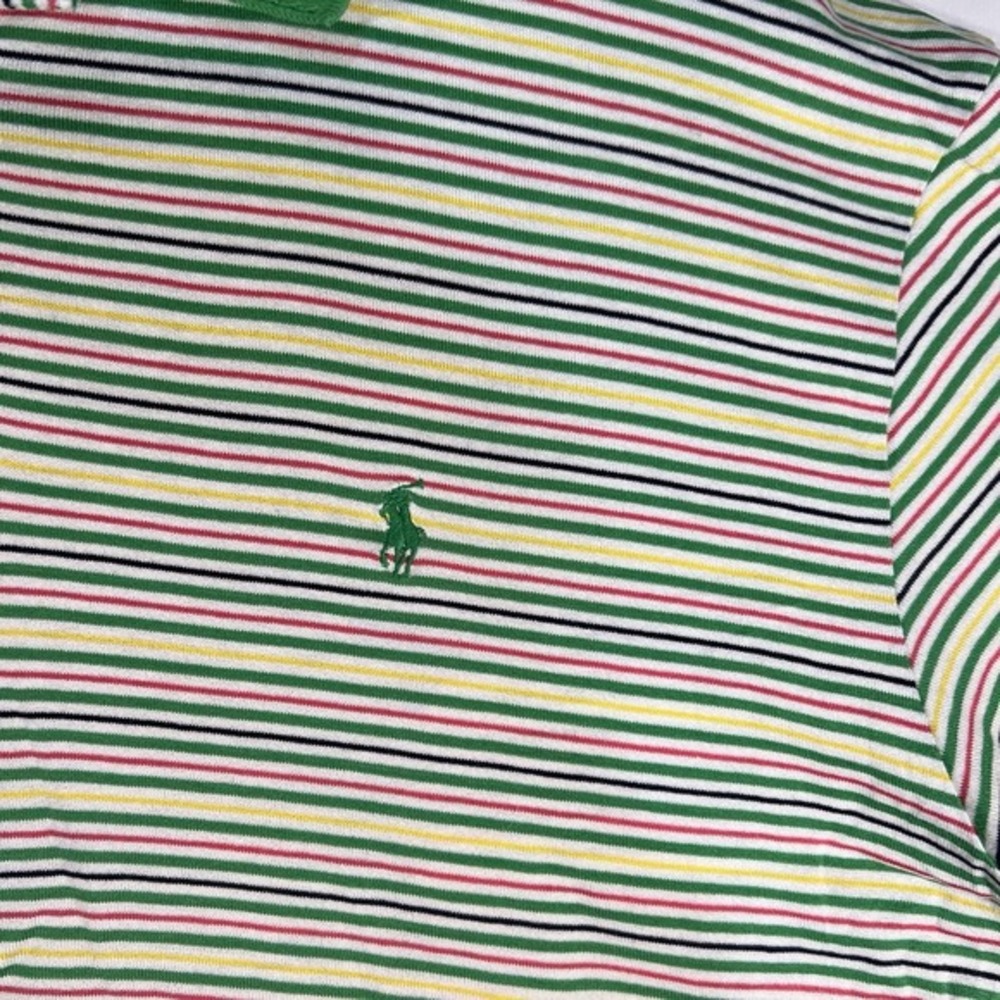 Polo Golf Ralph Lauren Yellow GreenStriped Shirt Green Pony Sz Large - Picture 3 of 9